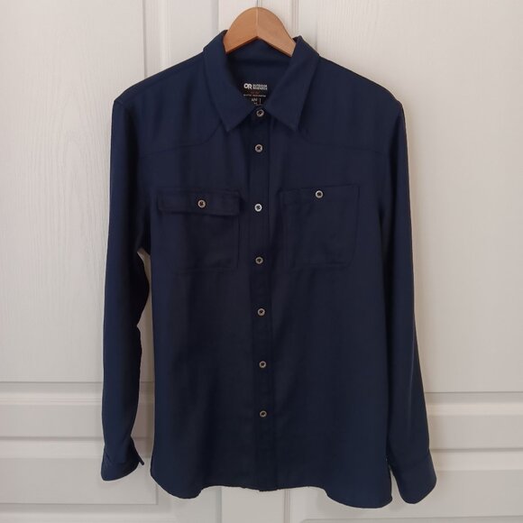 Outdoor Research Men's Navy Blue Herringbone Feedback Flannel Shirt Size M - Picture 1 of 13